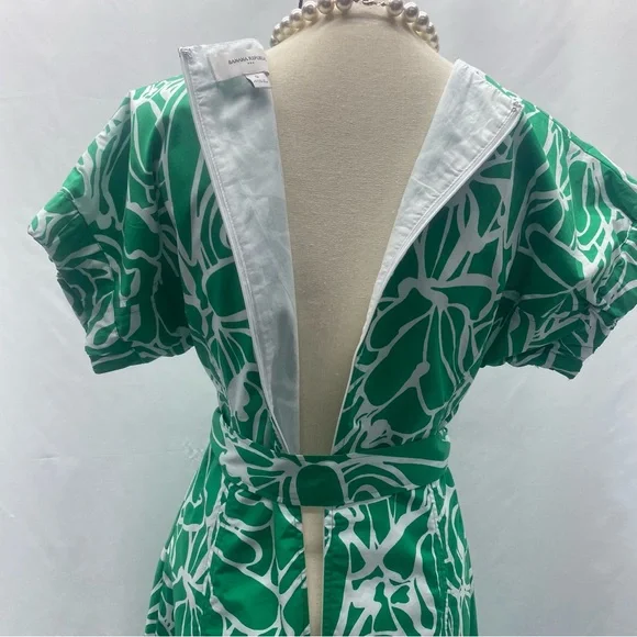 Banana Republic Midi Dress SM Belt Pockets Lined Zip Closure Green Floral - Picture 8 of 14